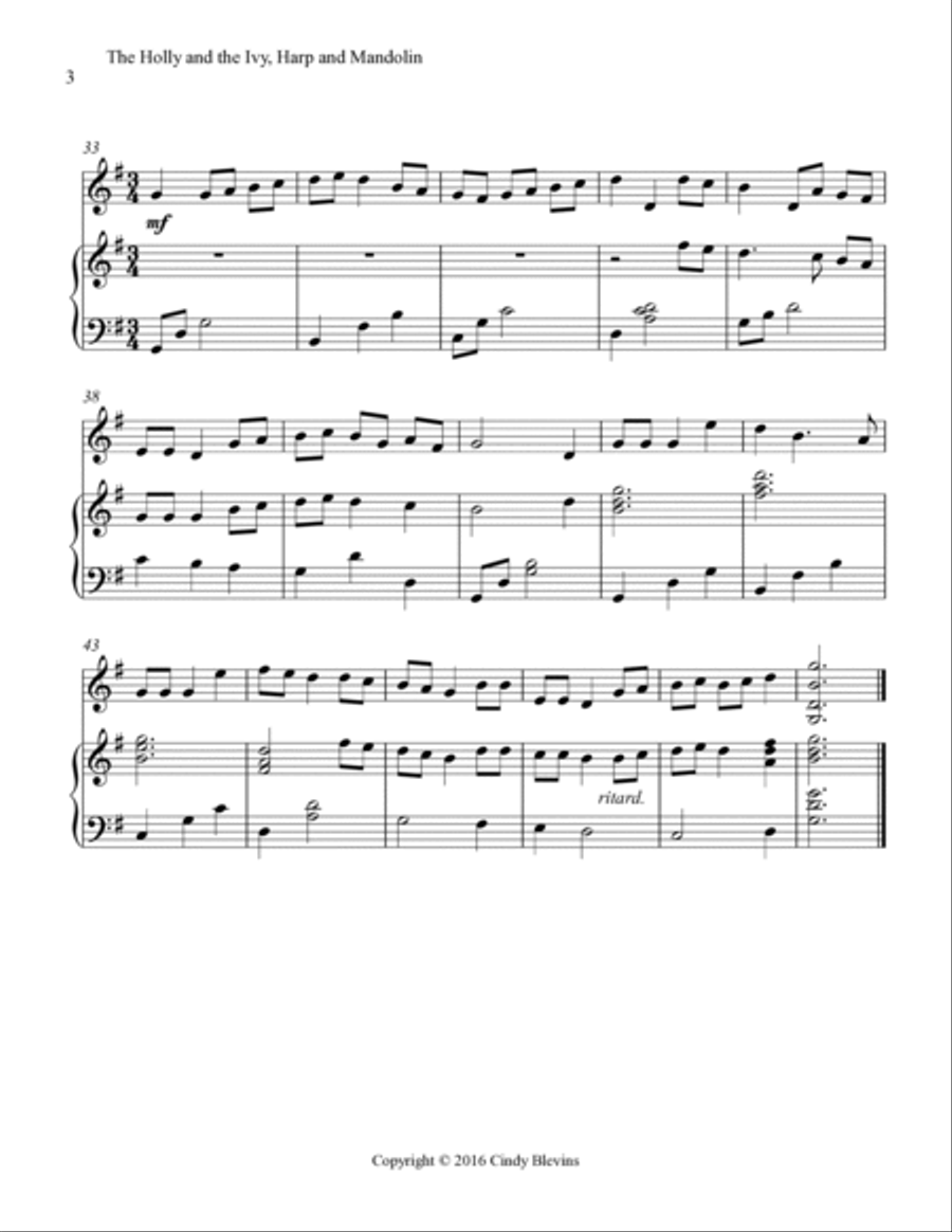 The Holly and the Ivy, for harp and mandolin Harp scores gallery preview page 4