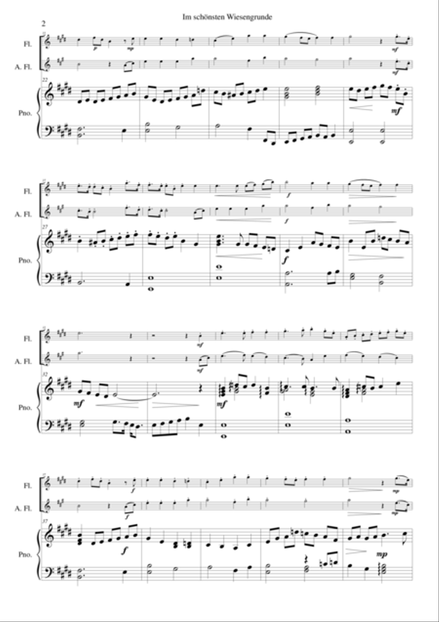 Im schönsten Wiesengrunde for flute, alto flute and piano Flute Solo scores gallery preview page 2