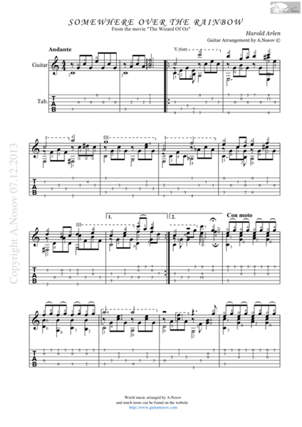 Somewhere over the Rainbow (Sheet music for guitar) image number null