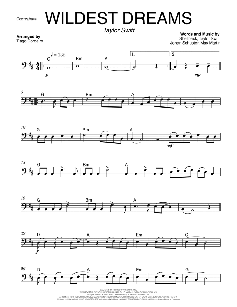 Wildest Dreams Double Bass scores gallery preview page 1