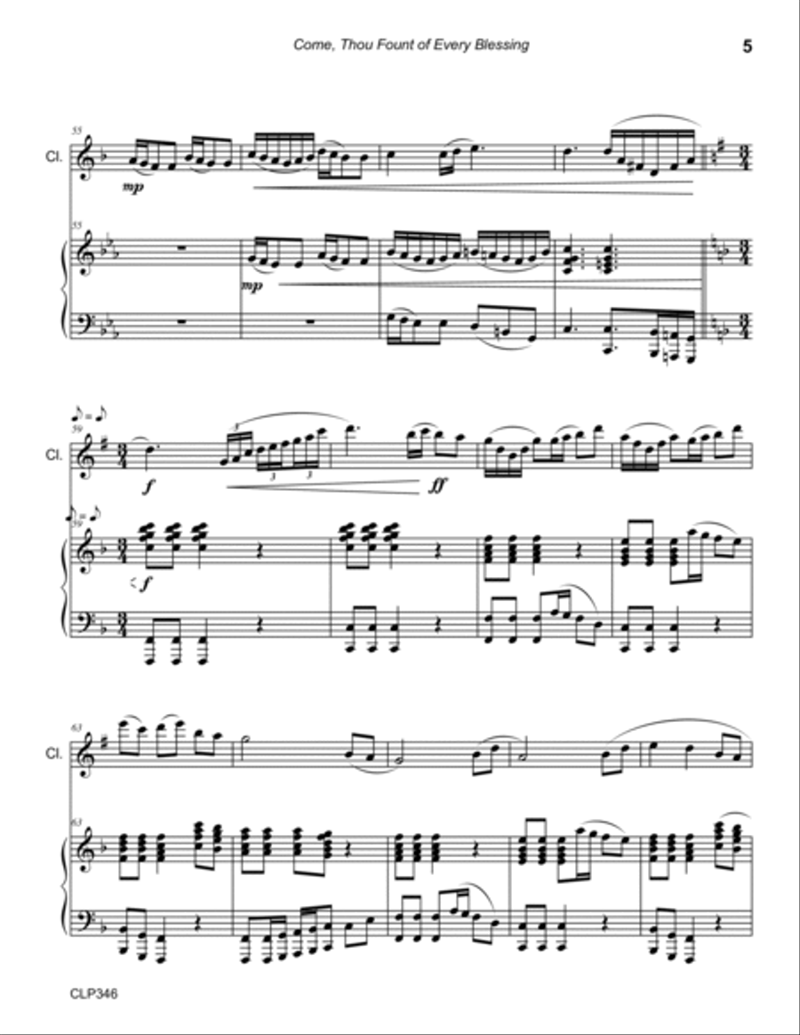 COME THOU FOUNT OF EVERY BLESSING - CLARINET SOLO with Piano Accompaniment Clarinet Solo scores gallery preview page 5