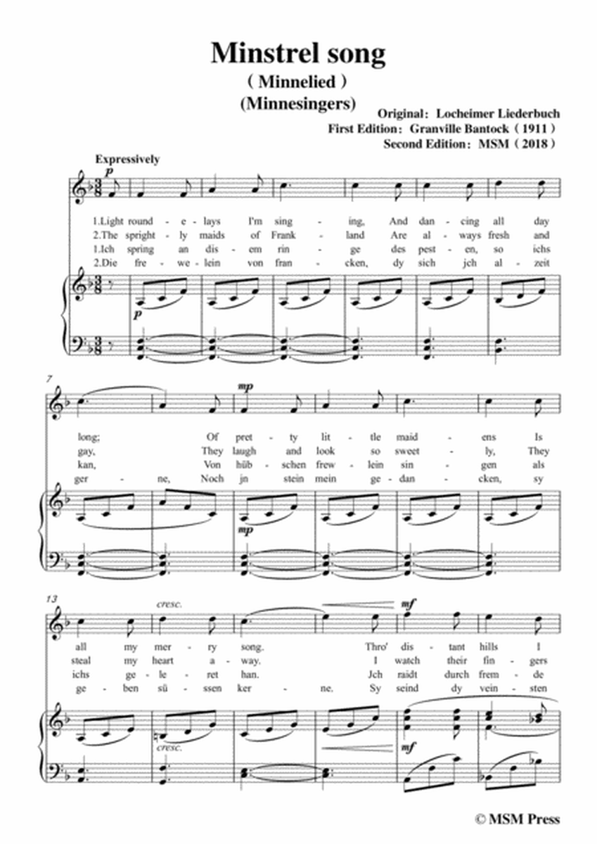 Bantock-Folksong,Minstrel song(Minnelied),in F Major,for Voice and Piano image number null