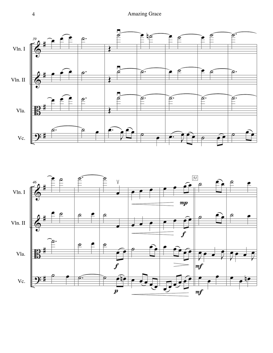 Amazing Grace - for string quartet String Quartet scores gallery preview page 4