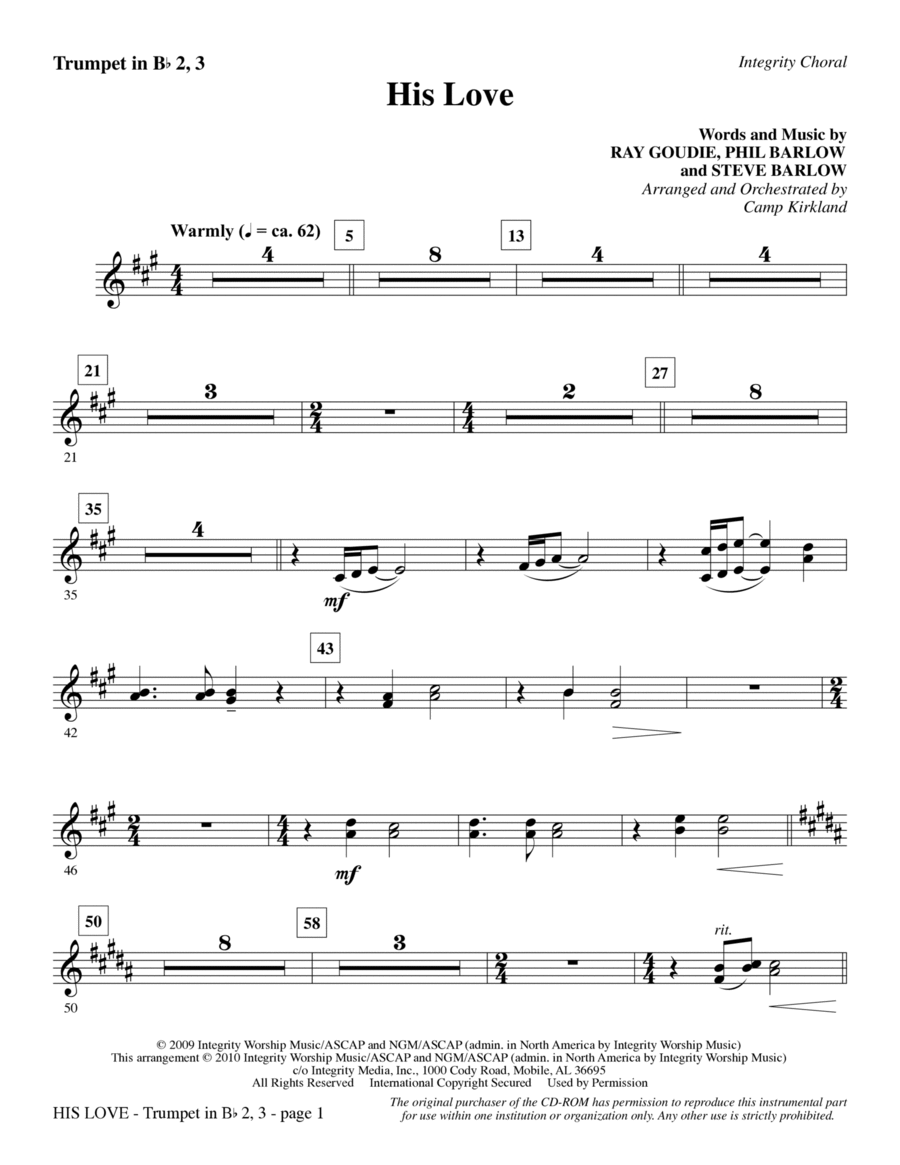 His Love - Trumpet 2 & 3 Choir scores gallery preview page 1