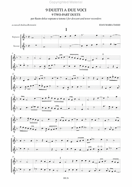 9 Duets (Venezia 1559) for Descant and Tenor Recorders Woodwind Duet - Sheet Music
