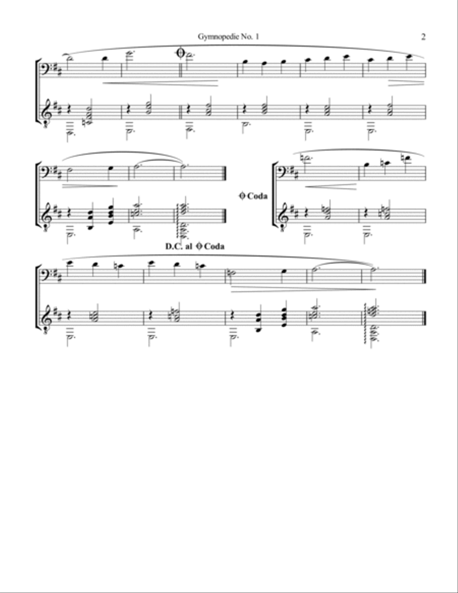Gymnopedie (1,2,3) and Gnossienne (1,2,3+5) for cello and guitar String Duet scores gallery preview page 3