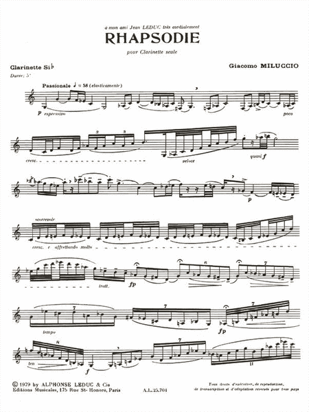 Rhapsody (solo Clarinet)
