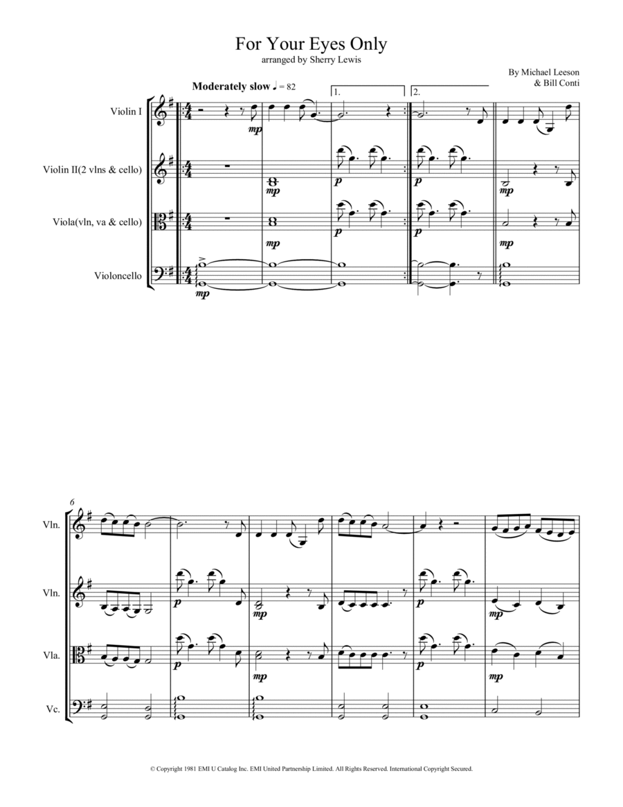 For Your Eyes Only String Trio scores gallery preview page 1
