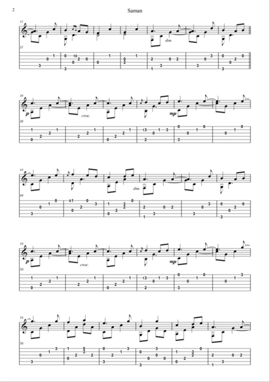 Saman Guitar Tablature scores gallery preview page 2
