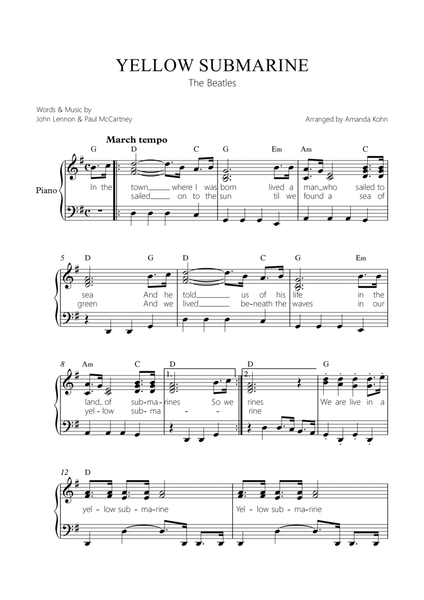 Yellow Submarine by The Beatles Small Ensemble - Digital Sheet Music