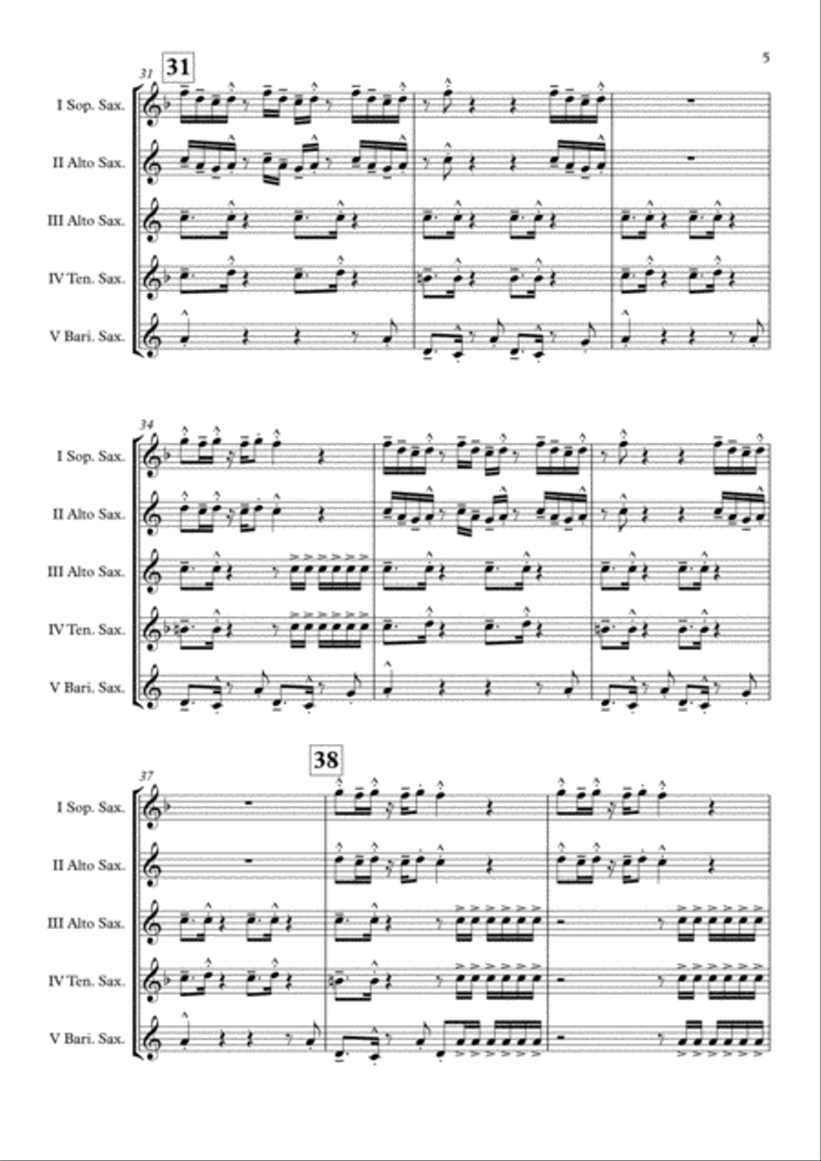Uptown Funk Saxophone Quintet scores gallery preview page 6