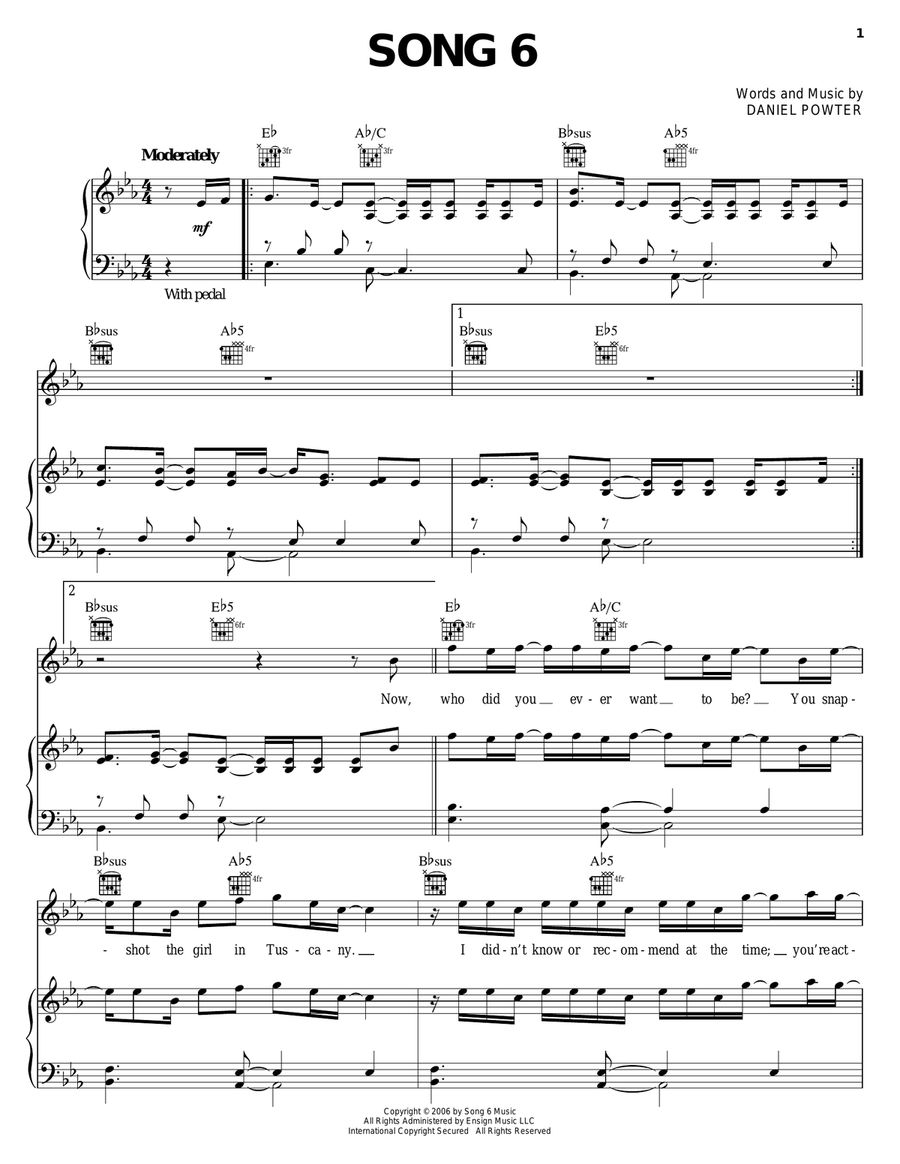 Song 6 Piano, Vocal, Guitar scores gallery preview page 1