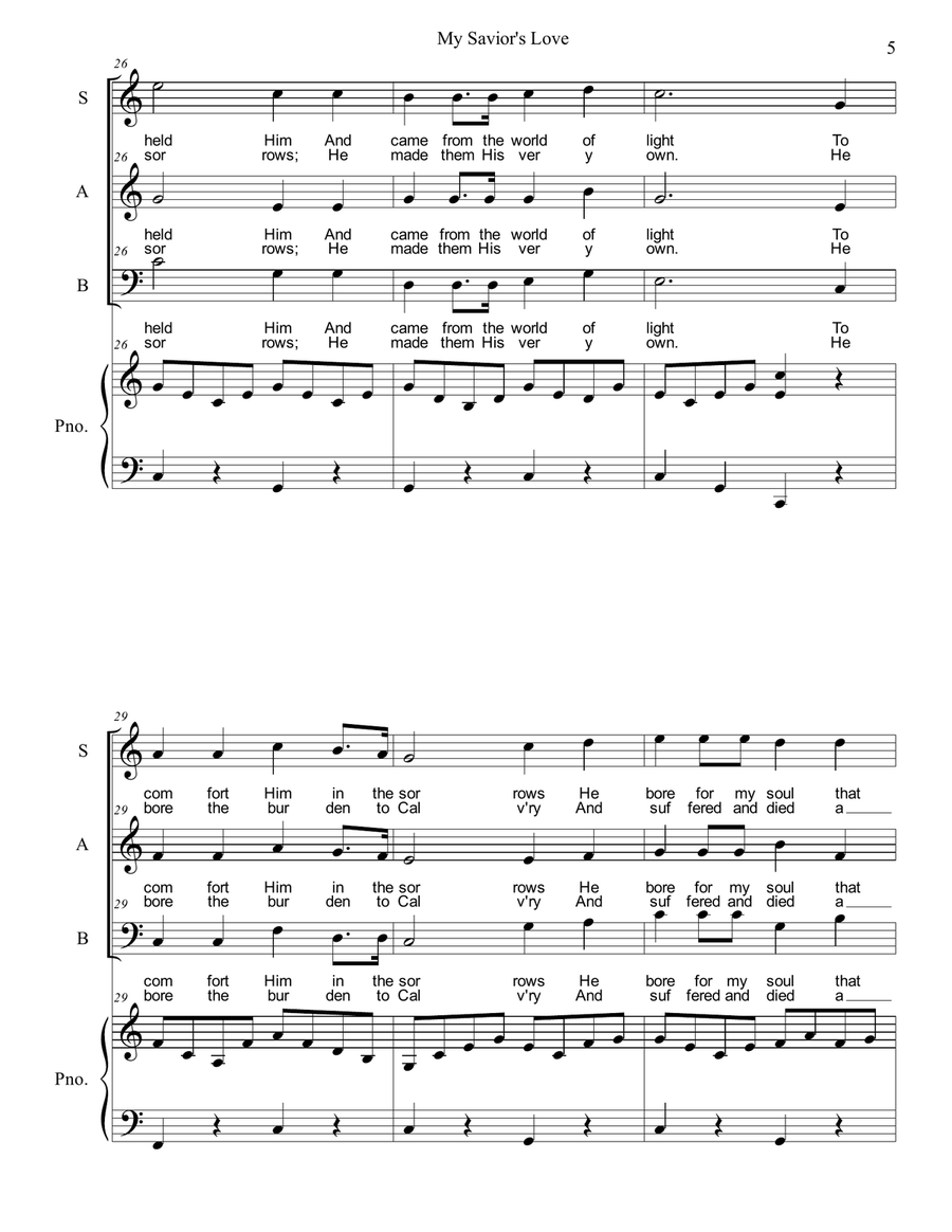 My Savior's Love (O How Marvelous) 3-Part scores gallery preview page 5