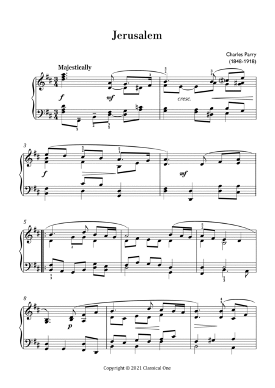 Parry - Jerusalem(Easy Piano Version) Small Ensemble scores gallery preview page 2