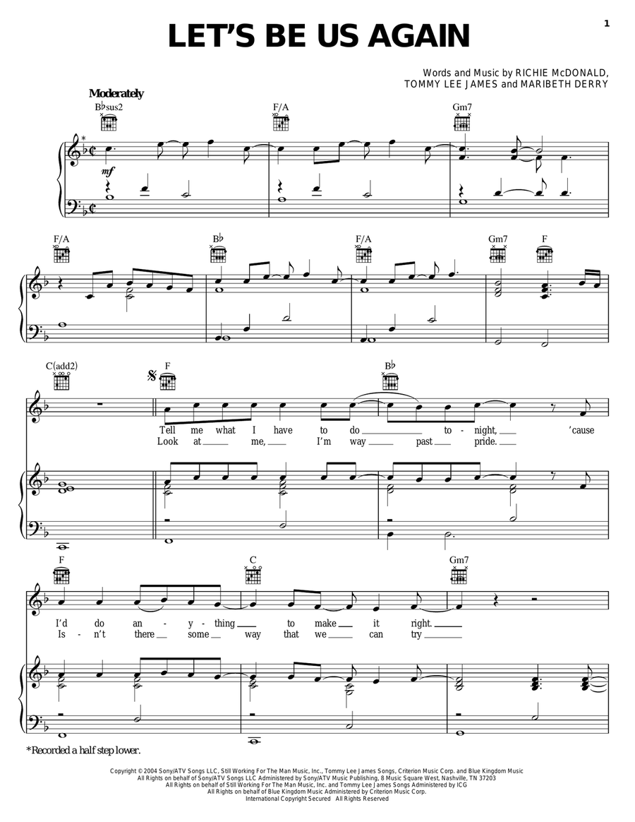 Let's Be Us Again Piano, Vocal, Guitar scores gallery preview page 1