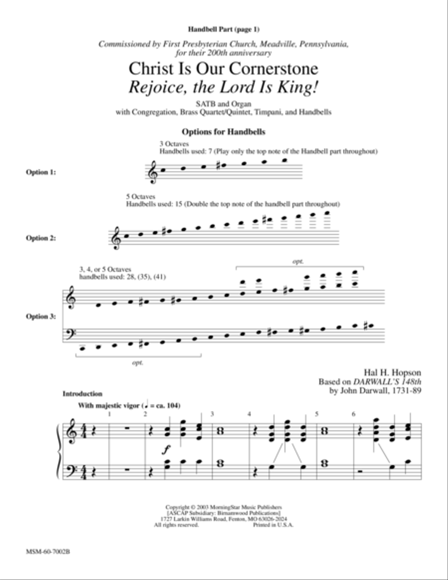 Christ Is Our Cornerstone Rejoice, the Lord Is King Choir scores gallery preview page 1