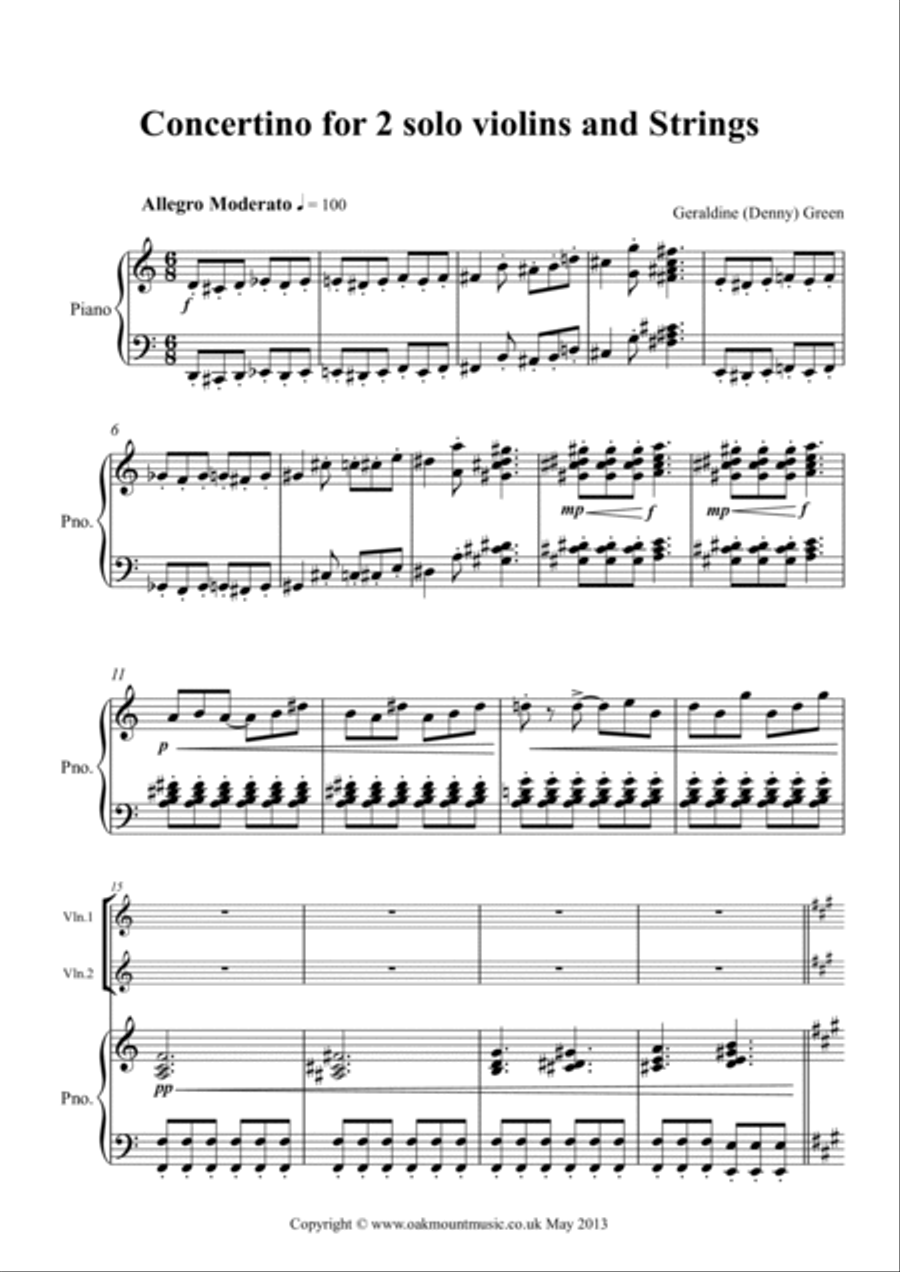 Concertino For Two Solo Violins and Strings (Piano Reduction Arrangement) String Duet scores gallery preview page 2