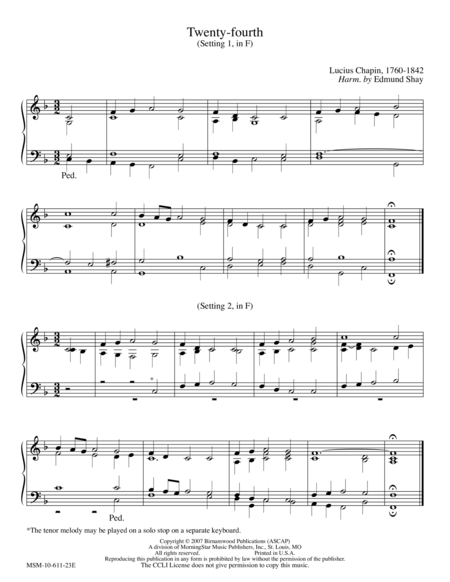 Twenty-fourth, 2 Settings (Hymn Harmonization)