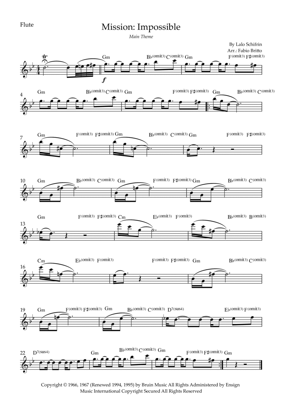 Mission: Impossible Theme Flute Solo scores gallery preview page 1