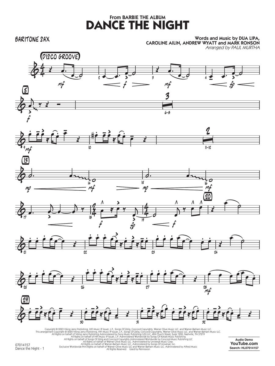 Dance The Night (from Barbie) (arr. Murtha) - Baritone Sax