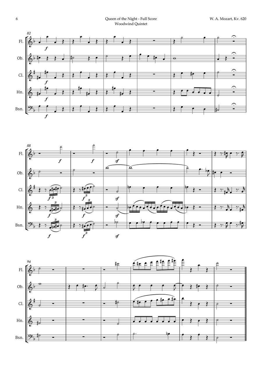 Queen of the Night Aria by Mozart for Woodwind Quintet Woodwind Quintet scores gallery preview page 6