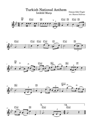 Turkish National Anthem- İstiklâl Marşı (violin lead sheet in G minor)