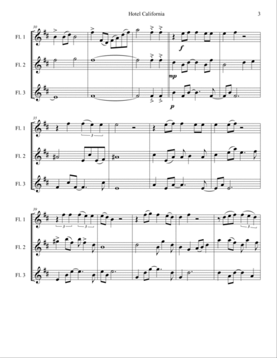 Hotel California - Score Only Woodwind Trio scores gallery preview page 3