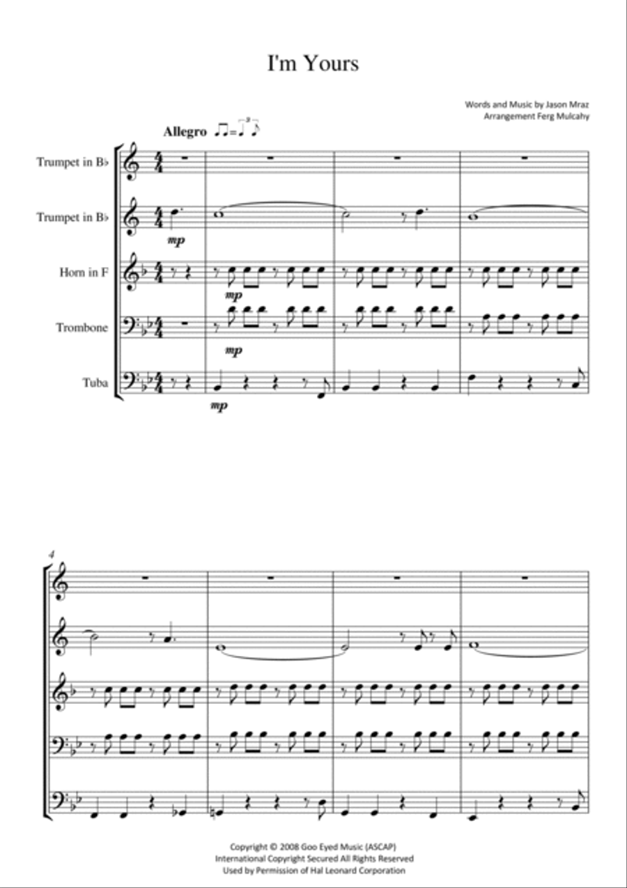 I'm Yours I'm Yours Brass Ensemble scores gallery preview page 2