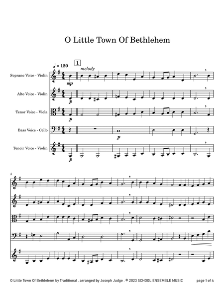 O Little Town Of Bethlehem for String Quartet in School image number null