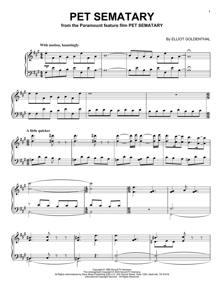 Pet Sematary Pet Sematary Piano Solo scores gallery preview page 1