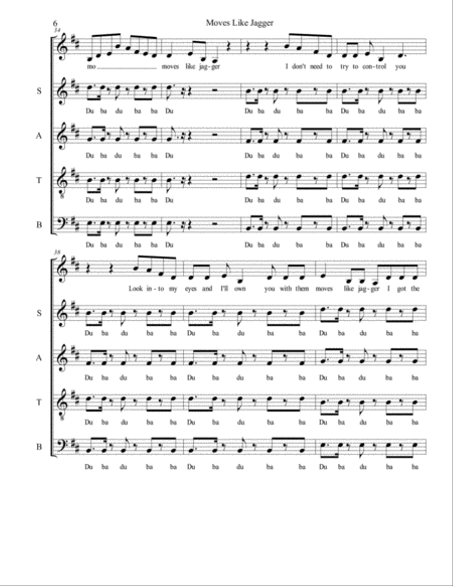 Moves Like Jagger 4-Part scores gallery preview page 6