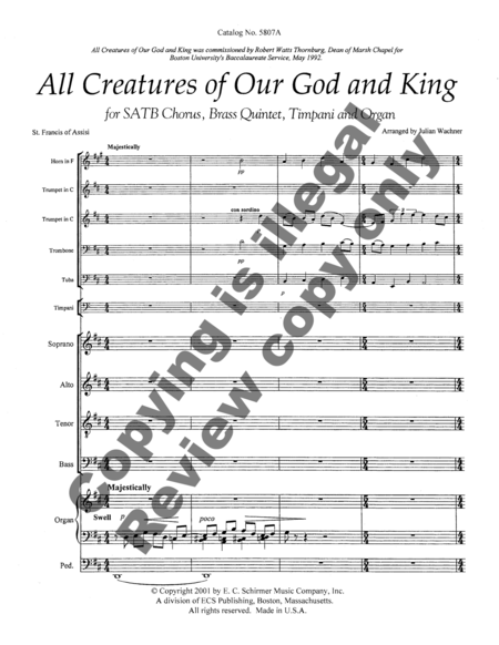 All Creatures of Our God and King: Now Let the Vault of Heaven Resound (Full Score)
