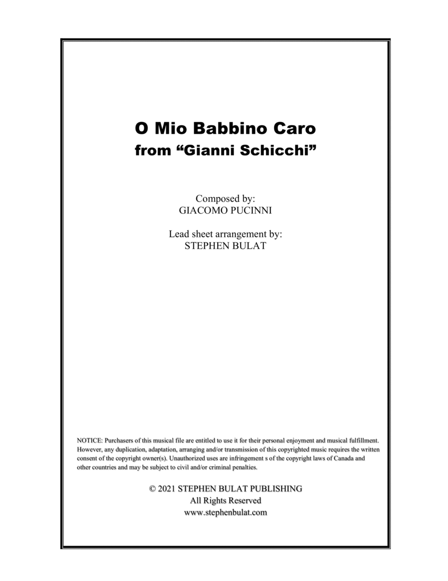 O Mio Babbino Caro (Pavarotti) - Lead sheet in original key of Ab Piano, Vocal, Guitar scores gallery preview page 1