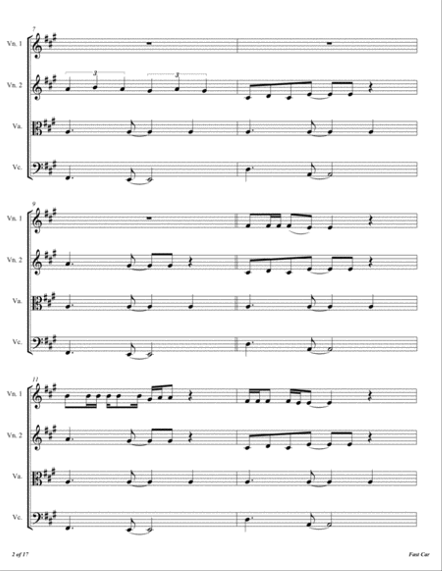 Fast Car String Quartet scores gallery preview page 3