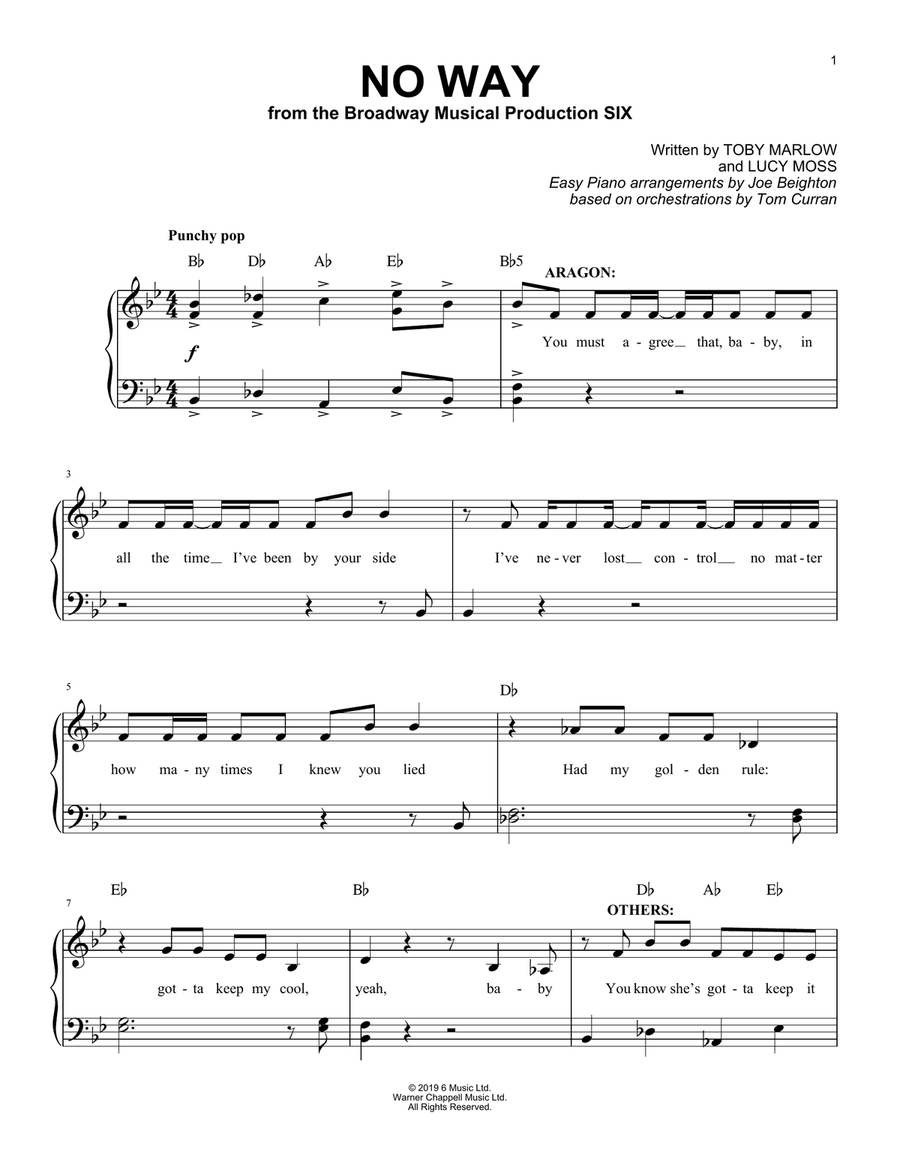 No Way (from Six: The Musical) Easy Piano scores gallery preview page 1