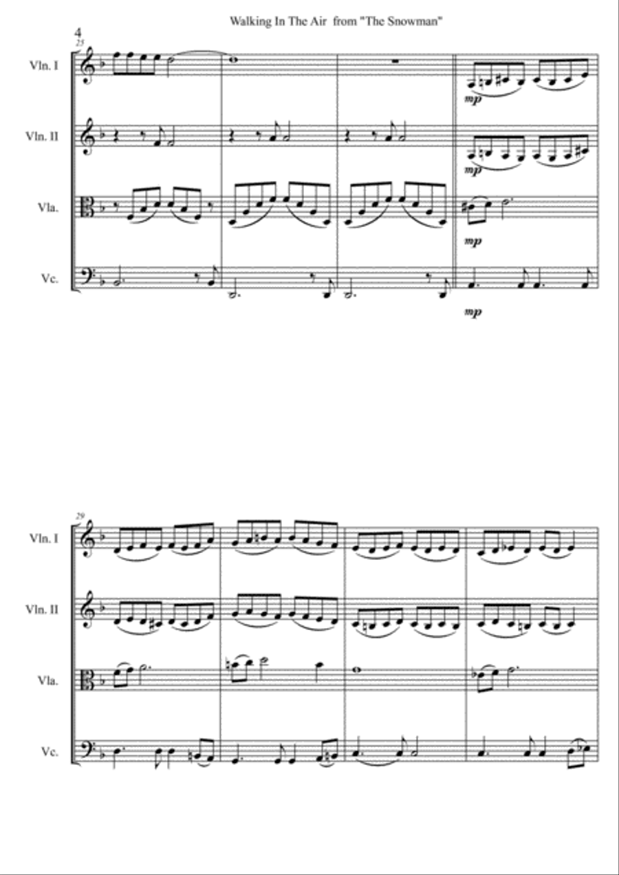Walking In The Air String Quartet scores gallery preview page 4