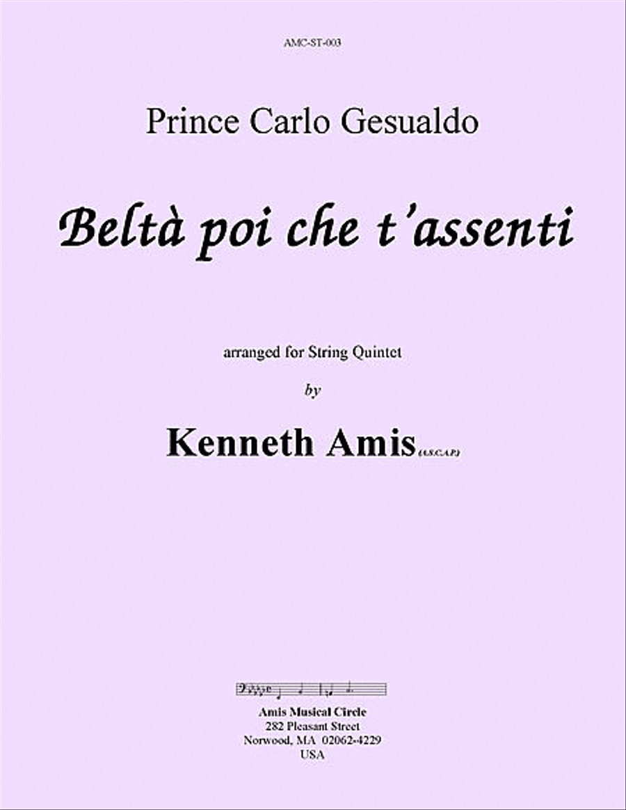 Beltà poi che t’assenti (for string quintet)