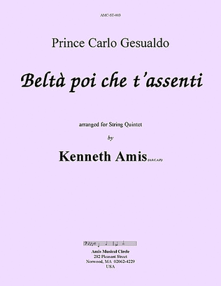 Book cover for Beltà poi che t’assenti (for string quintet)