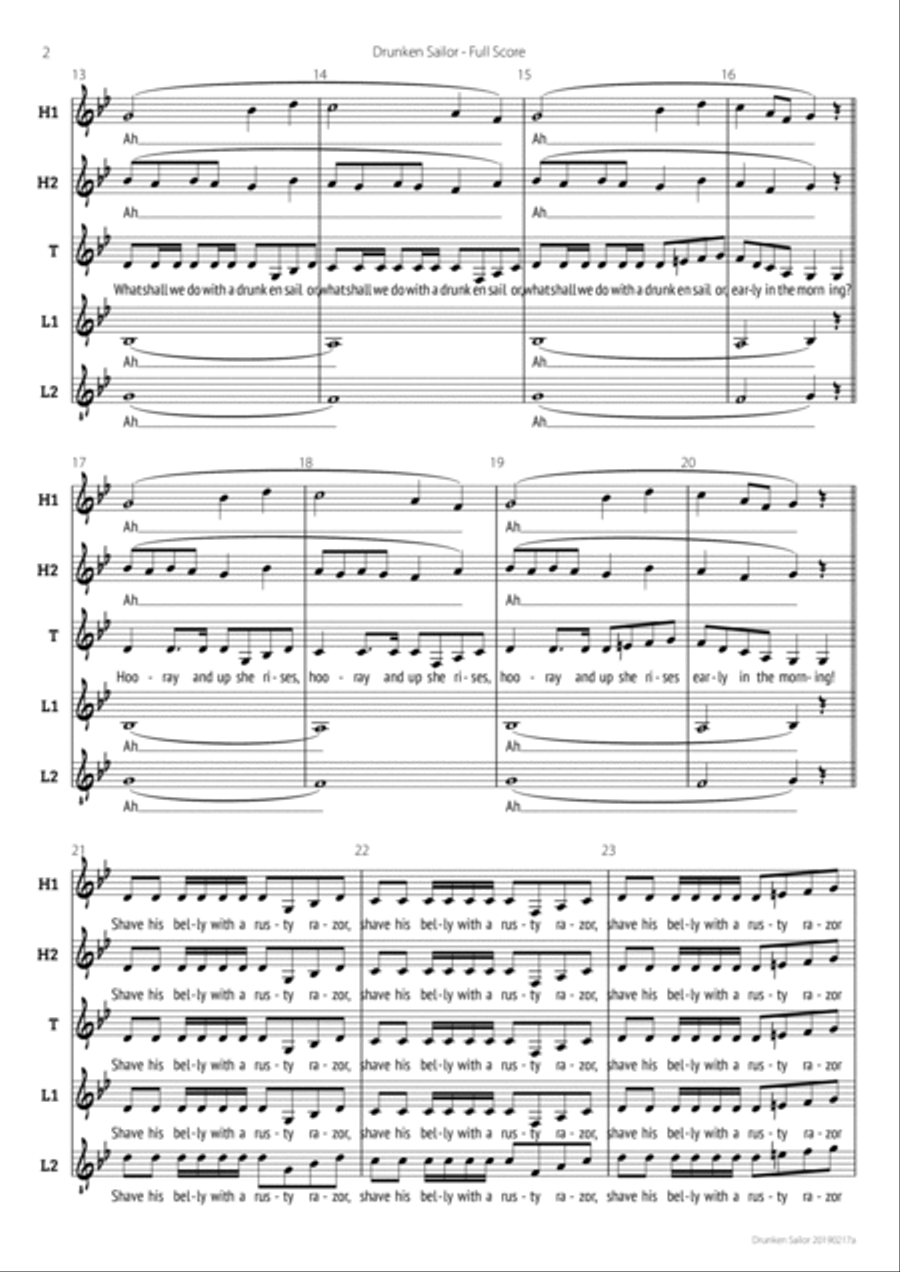 Drunken Sailor 4-Part scores gallery preview page 2