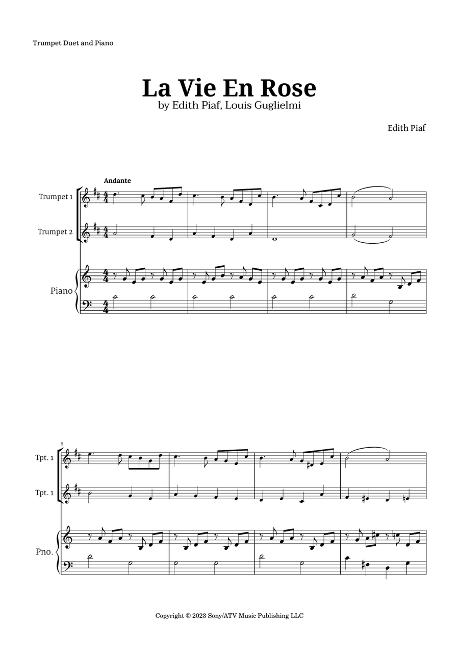 La Vie En Rose Woodwind Duet scores gallery preview page 1