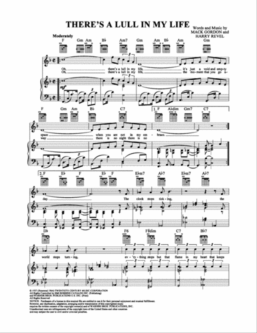 There's a Lull in My Life Piano, Vocal, Guitar scores gallery preview page 1