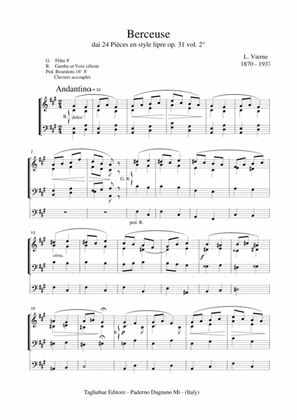 BERCEUSE - L. Vierne - From "24 Piéces en style livre" Op. 31 vol. 2° - For Organ