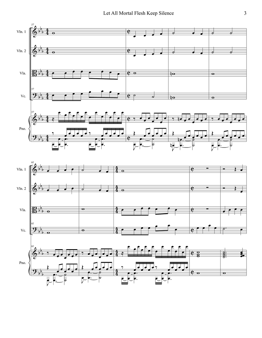 Let All Mortal Flesh Keep Silence (String Quartet and Piano - Alternate Version) String Quartet scores gallery preview page 3