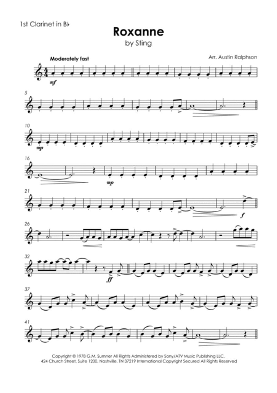 Roxanne Roxanne Clarinet Quartet scores gallery preview page 3