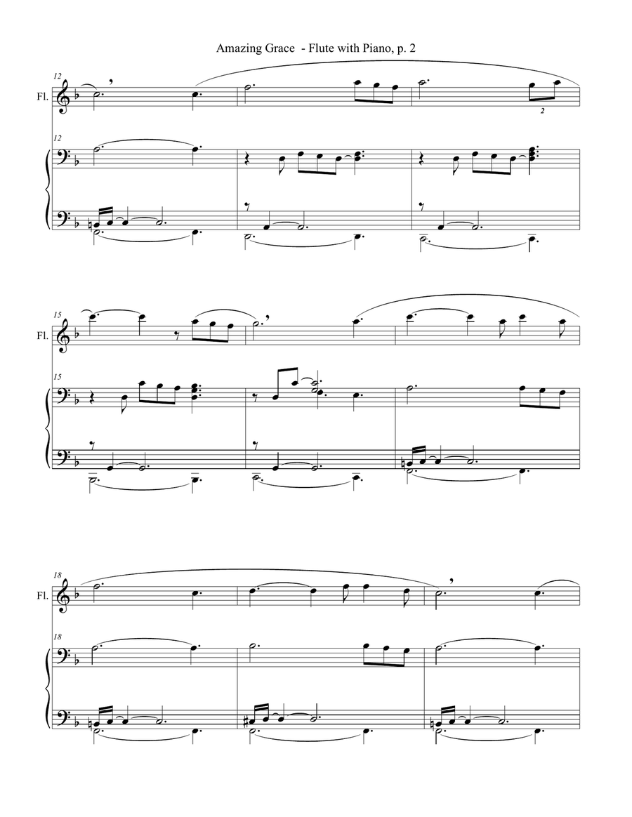 AMAZING GRACE Hymn Sonata (for Flute and Piano with Score/Part) Flute Solo scores gallery preview page 3