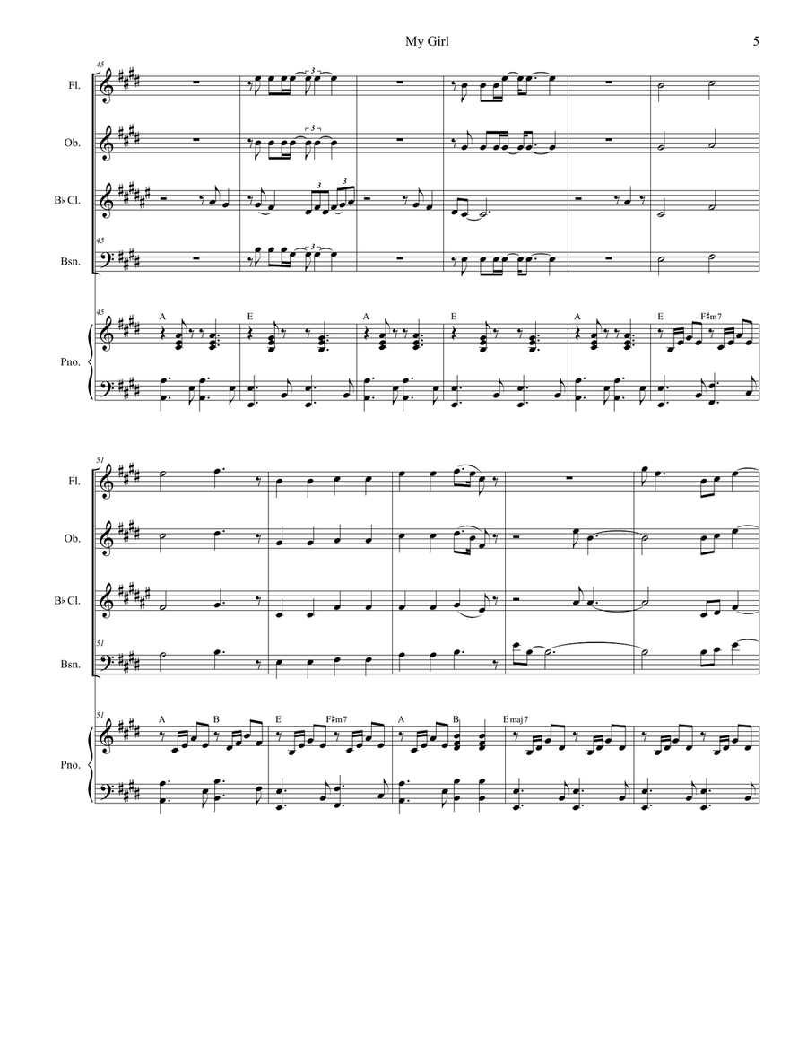 My Girl Woodwind Quartet scores gallery preview page 5