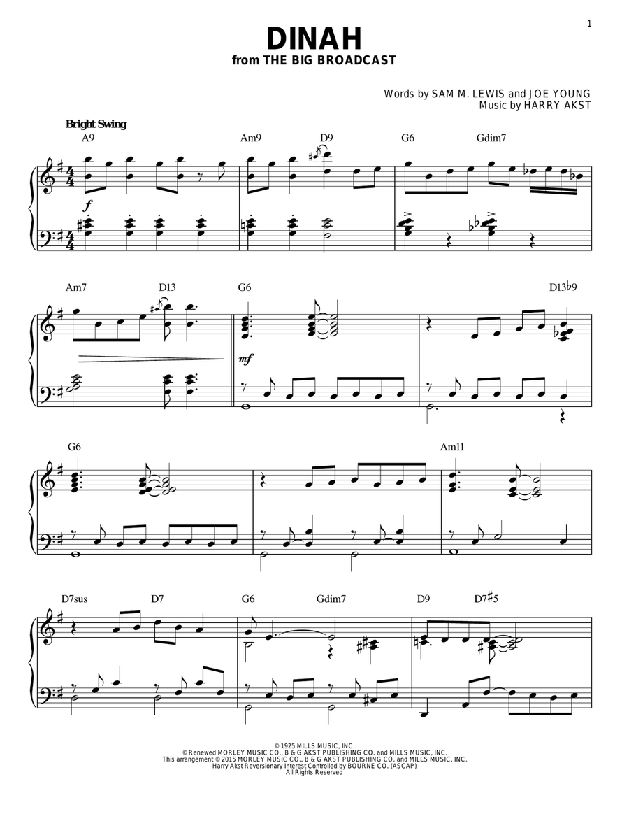 Dinah [Stride version] (arr. Brent Edstrom) Piano Solo scores gallery preview page 1