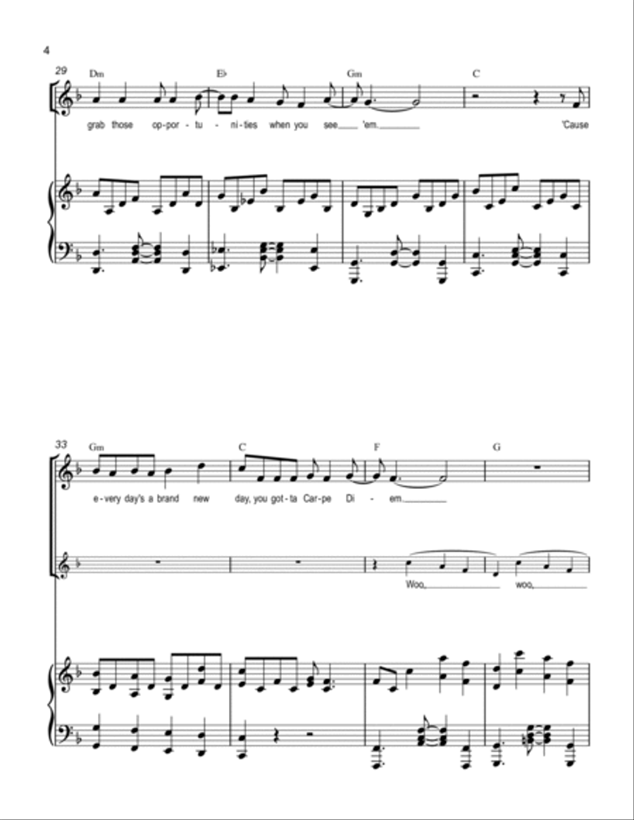 Carpe Diem, from Phineas and Ferb: Across the 1st and 2nd Dimensions Voice scores gallery preview page 4