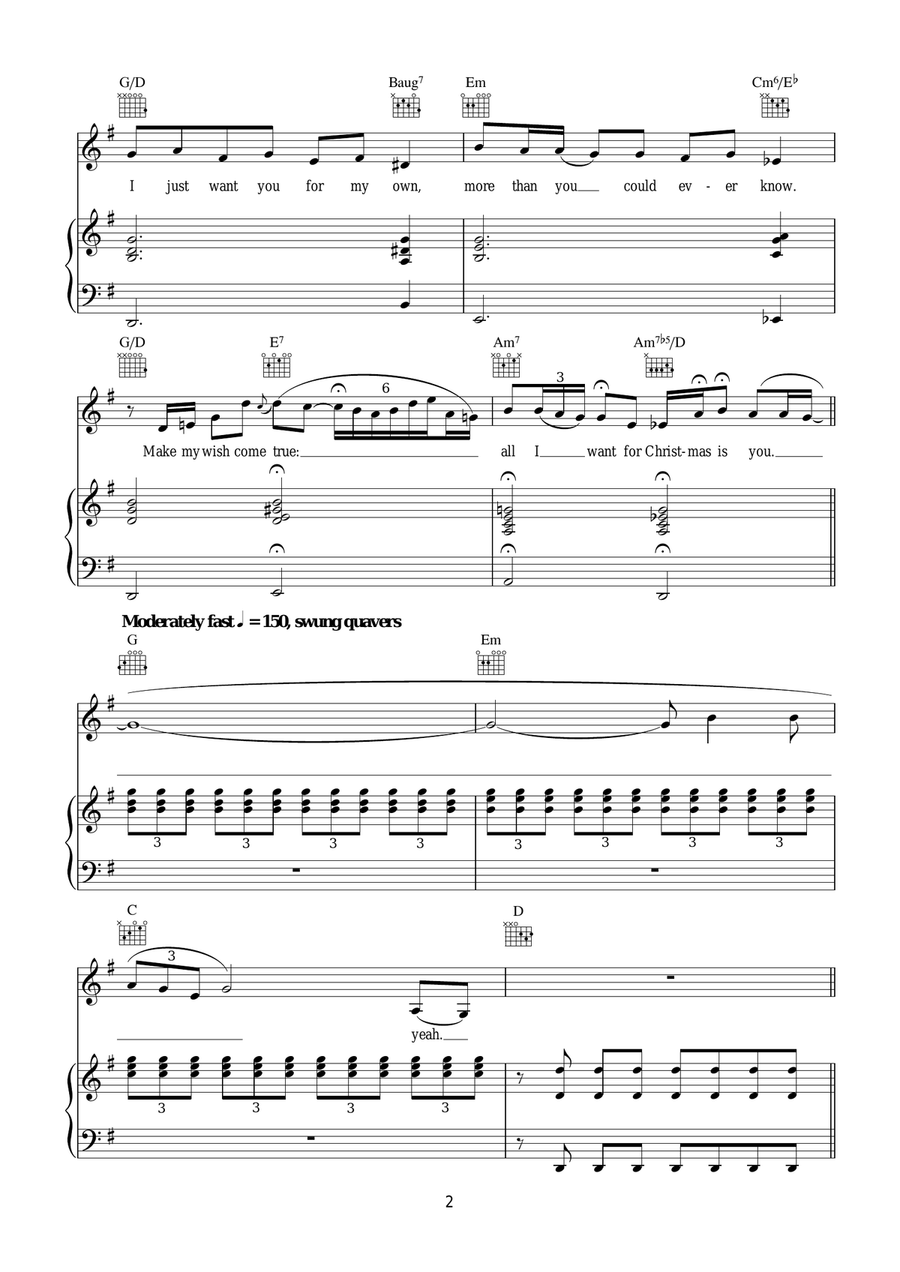All I Want For Christmas Is You Piano, Vocal, Guitar scores gallery preview page 2