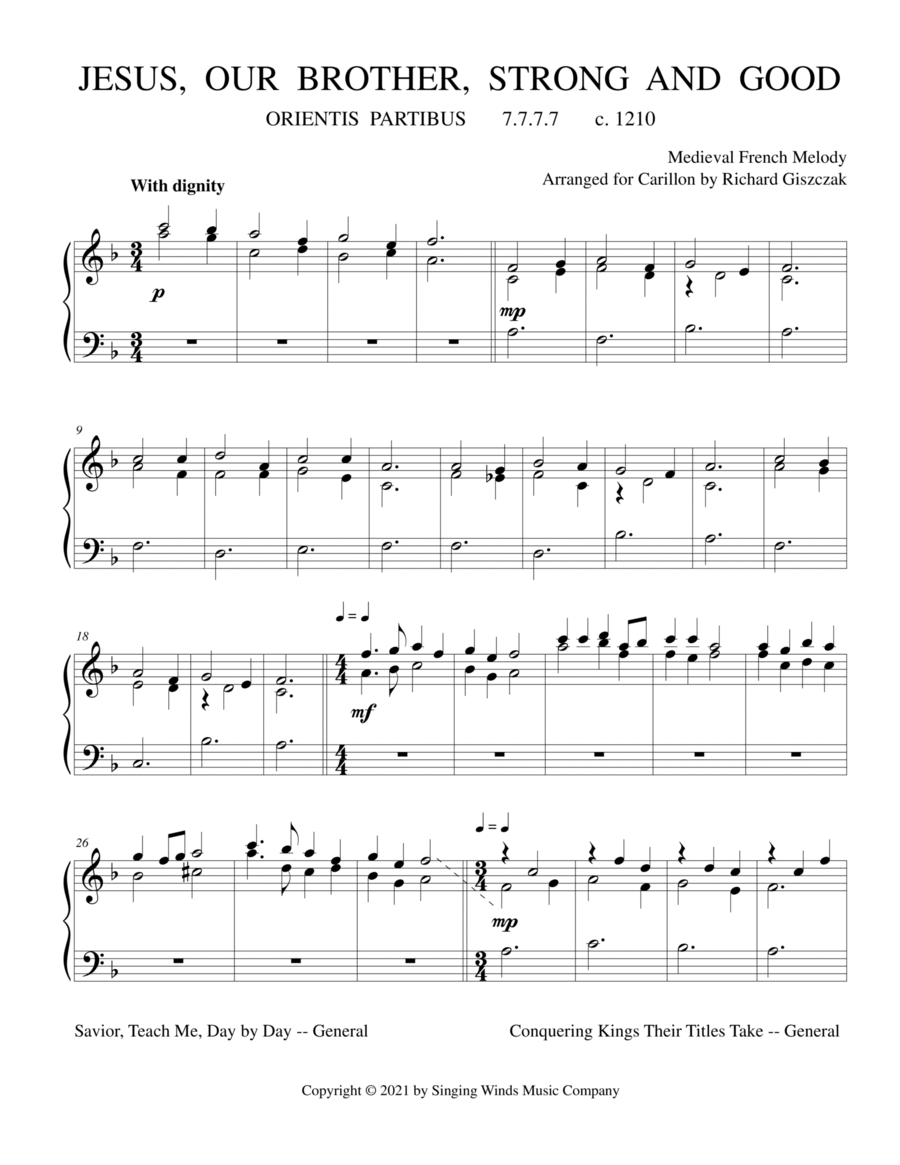 Jesus, Our Brother, Strong and Good (ORIENTIS PARTIBUS) Carillon scores gallery preview page 1